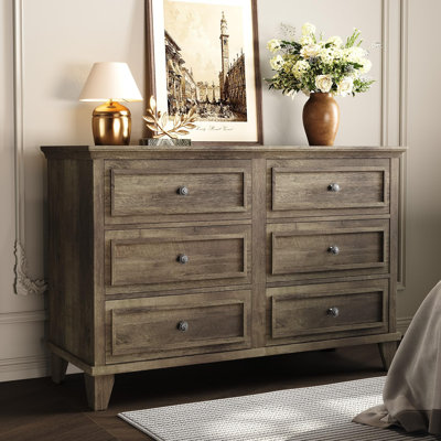 Dresser for Bedroom 6 Drawer Wide Dresser Storage Organizer Modern Wooden Chest of Drawers with Metal Handles White