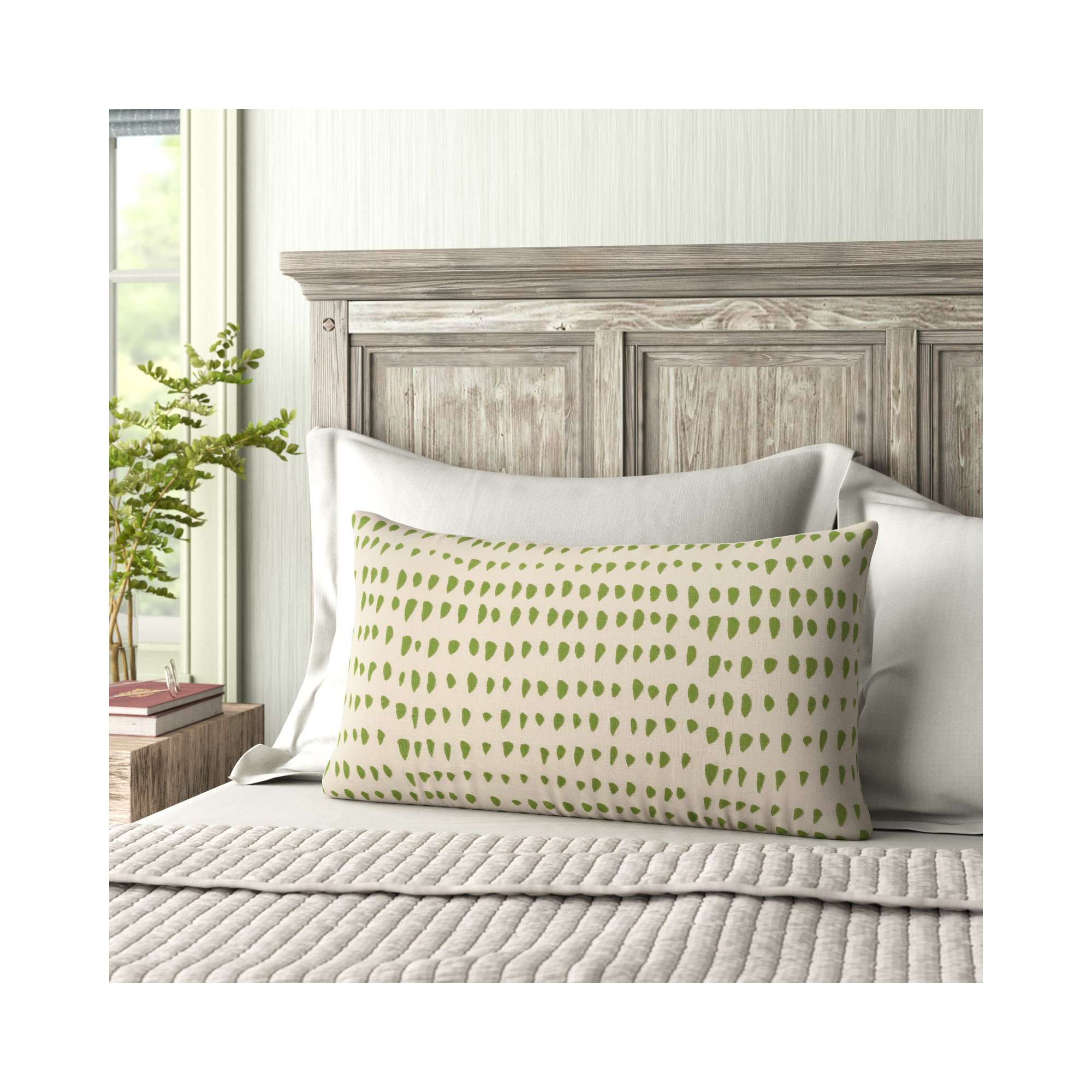 Fabray Embroidered Cotton Lumbar Throw Pillow, Green/Natural