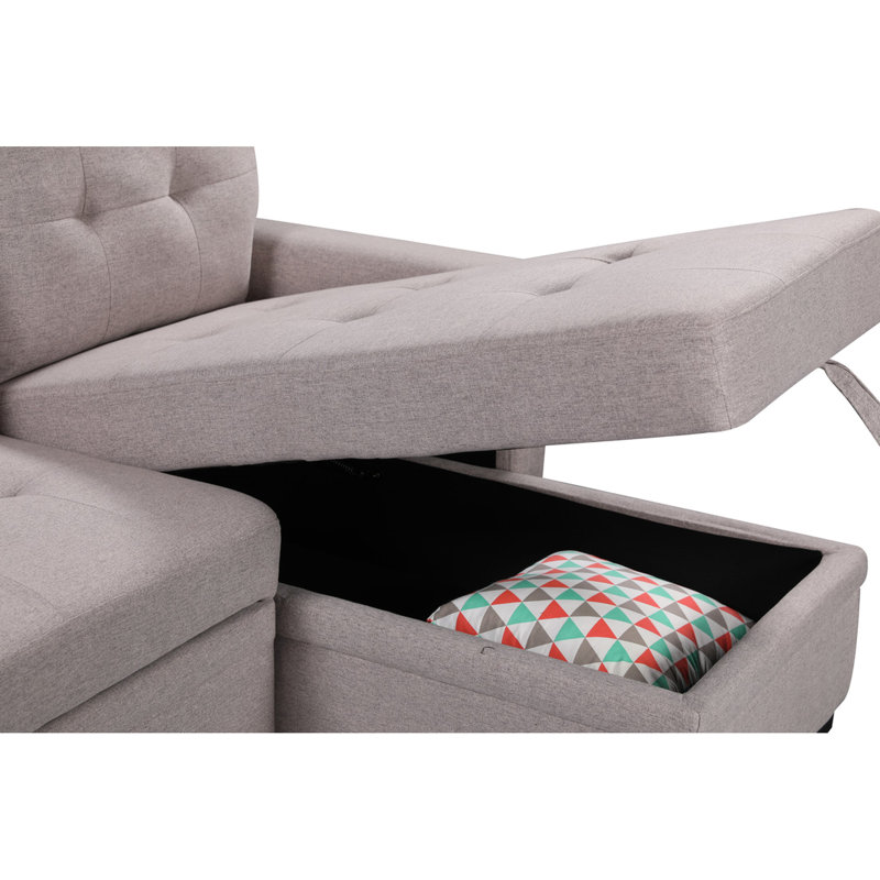 Canapé-lit modulaire gris avec chaise de chargement et de rangement 84 po, coutures dodues
