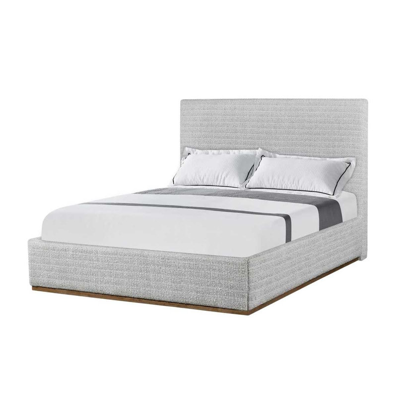 Lit plateforme moderne avec tête de lit tapissier haute, Grand, Crème