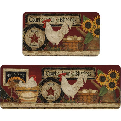 Ensemble de 2 tapis de cuisine de ferme - [Couleur non spécifiée] - Coq de ferme / tapis saisonnier, lavable, antidérapant pour la cuisine