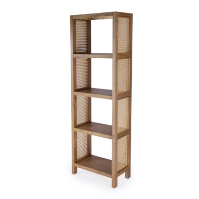 Mesa Cane and Solid Wood 4- Tier Etagere Bookcase