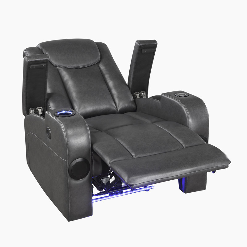 Lachanda 35.5" Modern & Contemporary Breathable Faux Leather Power Reclining Chair with Wireless Charging & Bluetooth Speaker, LED Lighting & Cooling Cup Holder