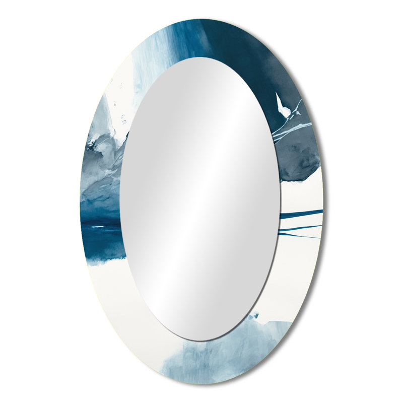 Imperial Blue Solitude I - Grand miroir mural ovale sur métal, 36 po x 24 po