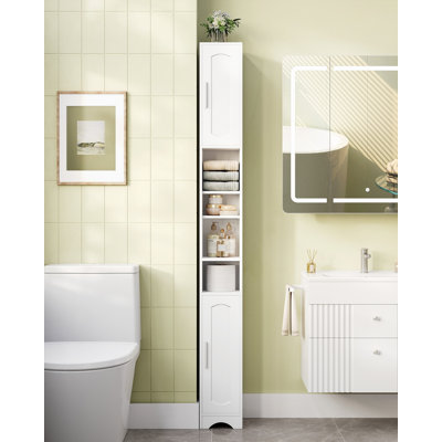Tall Bathroom Storage Cabinet, Compact Tall Cupboards Unit with with Open Shelves, 2 Doors & Adjustable Shelves, Suitable for Small Spaces, 20 × 20 × 180cm 