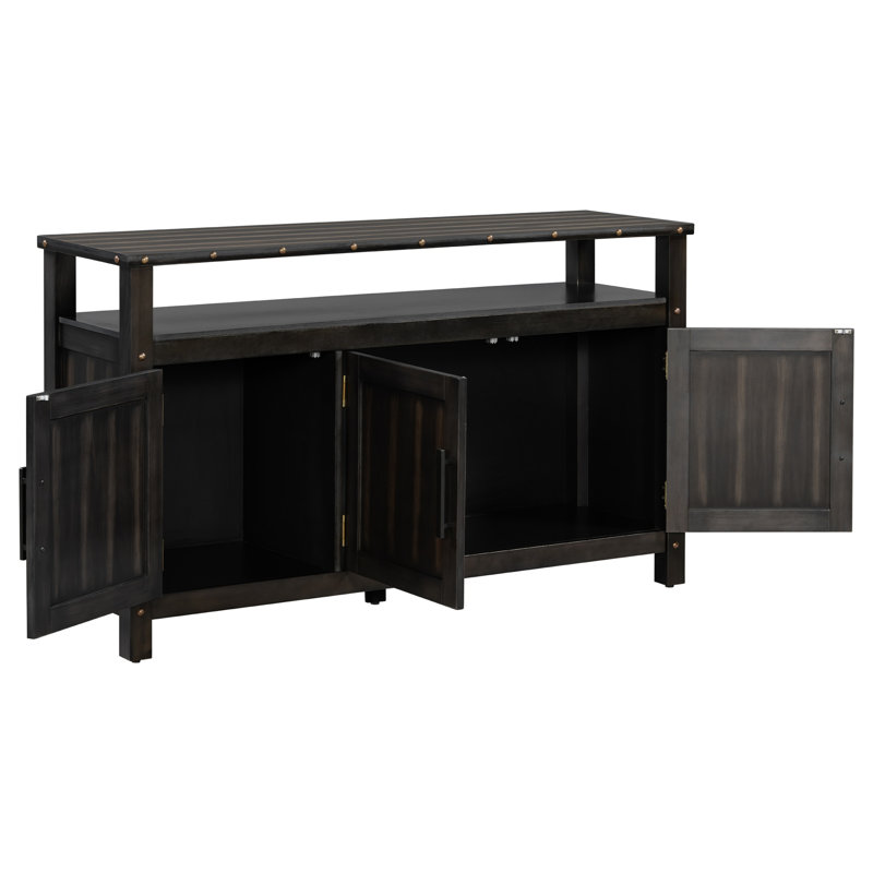 Buffet 55,1 "en bois de pin avec rangement à 3 portes, Black