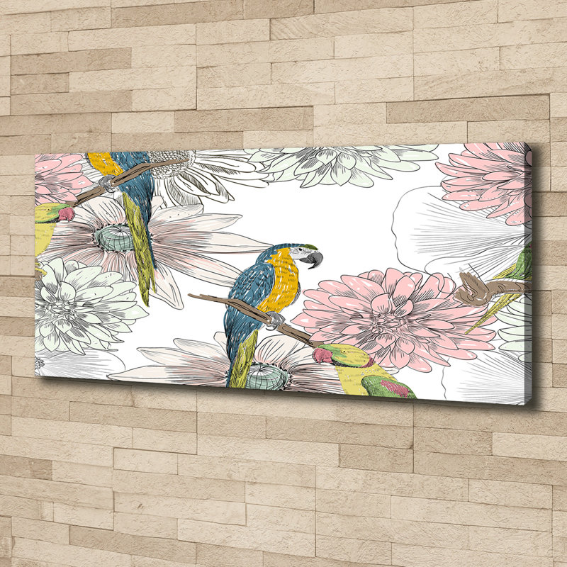 Parrots And Flowers - No Frame Print on Canvas