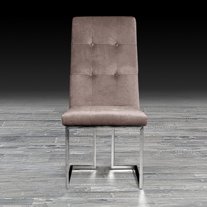 19'' H Velvet Upholstered Side Chair, Taupe, Silver