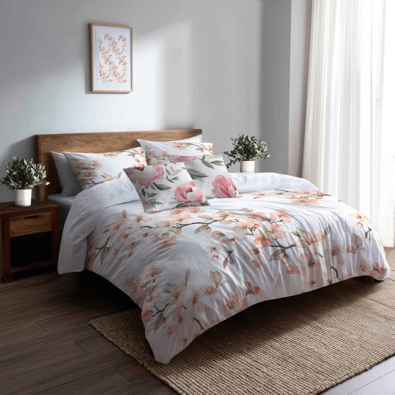 Ensemble de housse de couette Floral, Housse de couette très grand + 4 pièces supplém