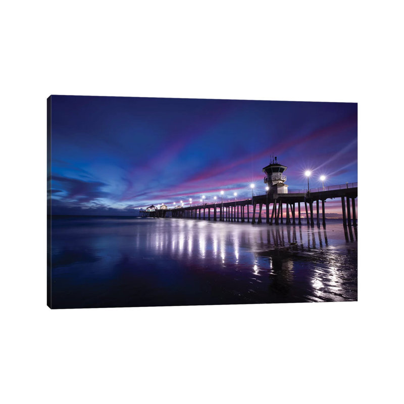 Huntington Beach Pier At Dusk, California, USA - Wrapped Canvas Print, 101.6 cm H x 66.04 cm W x 3.175 cm D