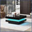 Table basse à 2 niveaux à DEL Minimalist avec finition noire ultrabrillante, facile à nettoyer, carré de 31,5 po pour le salon
