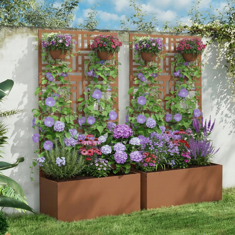 70 po Lit de jardin en métal avec treillis, Brun