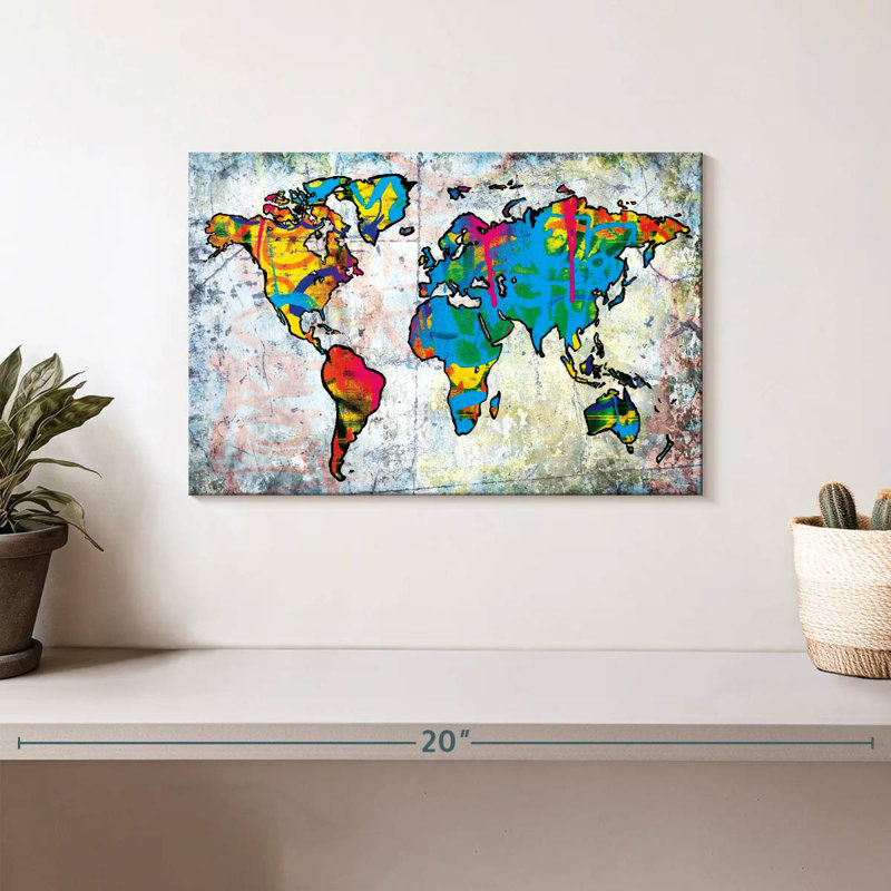 Aliaz Urban Grunge World Map, 8" H x 12" W