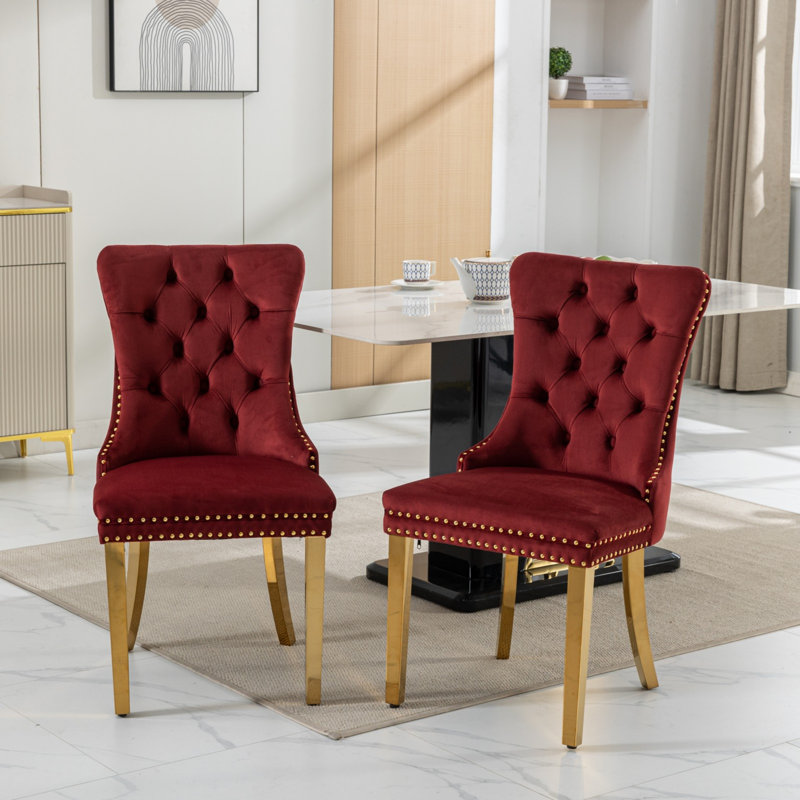 2 Pcs High-End Tufted Solid Wood Contemporary Velvet Upholstered Dining Chair With Wood Legs Nailhead Trim,Upholstered dining room chair,dinning chair,kitchen chair
