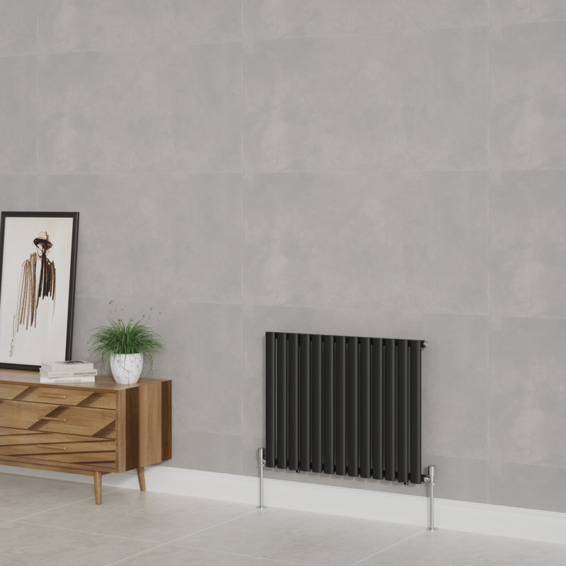 Shirly Horizontal Oval Panel Radiators, 60cm H x 76.7cm W, Normal Black, 1