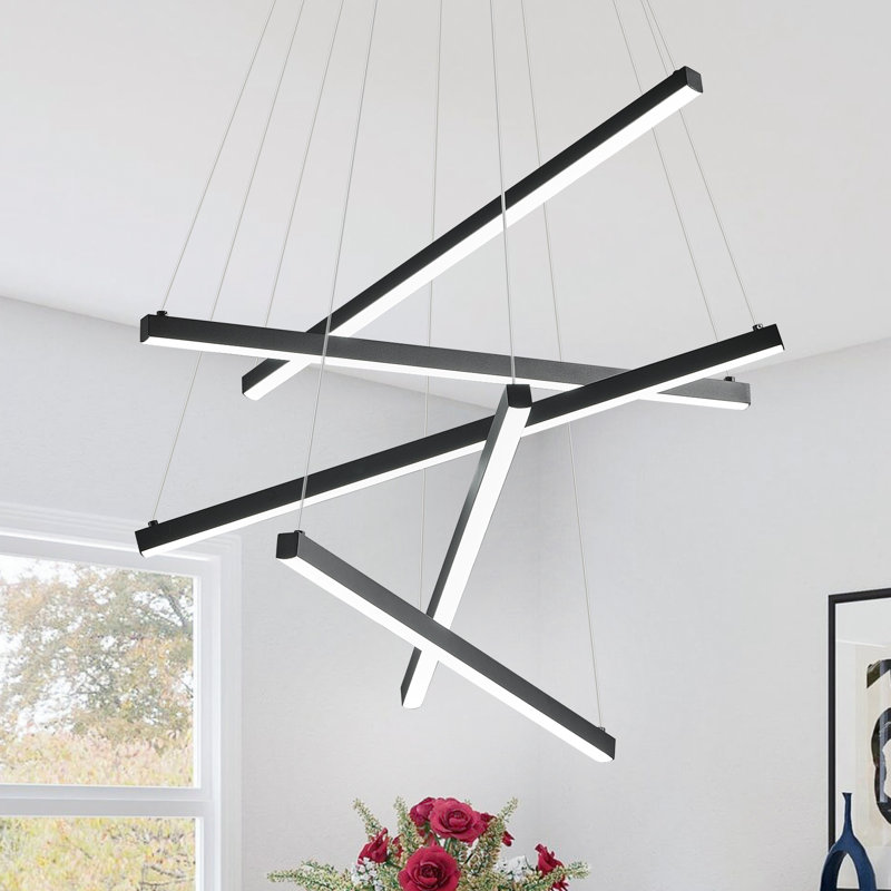 Luminaire suspendu à DEL noir à haut plafond avec lustre moderne à intensité variable pour salon, salle à manger, vestibule, chambre à coucher