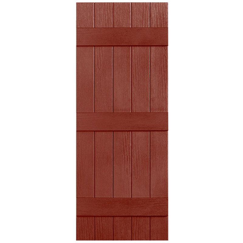 Paire de volets en vinyle fermés à trois lattes et cinq planches, Rouge, 45 po