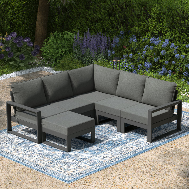 Patio 6-Piece Deep Seating Set With Ottoman With Frame, Gray, Gray