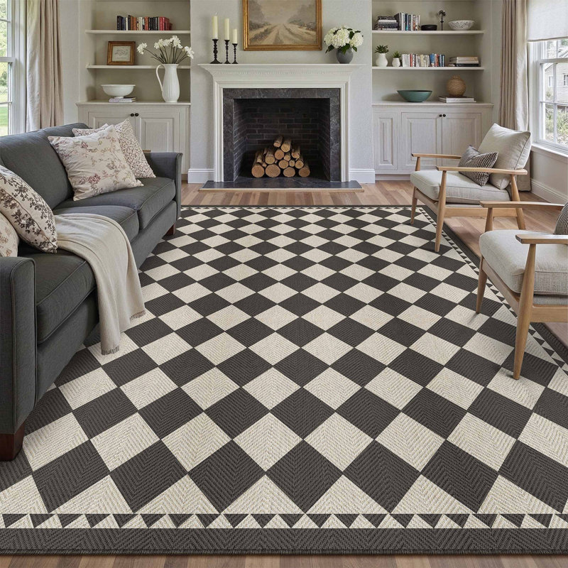  Tapis intérieur / extérieur Geovia, Black/Beige, Rectangle 9' x 12'