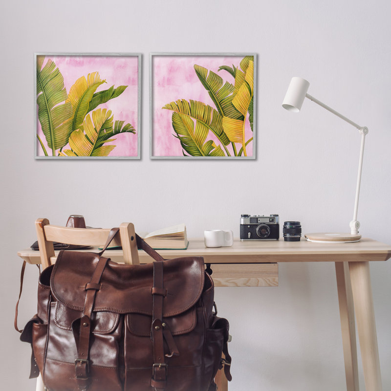 «Pink & Palms Leaves», ensemble de 2 giclées par Grace Popp, H 17 po x l 17 po, Gris