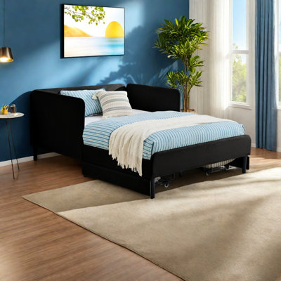 Full Size Upholstered Platform Bed Frame With 2 Storage Drawers, Adjustable Velvet Sofa Bed