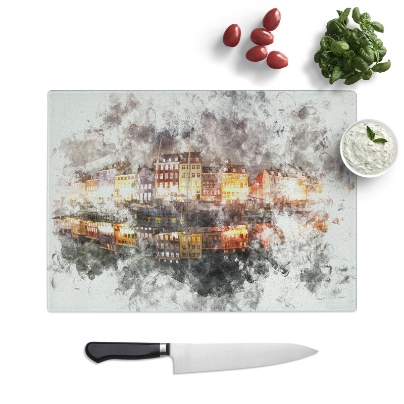Tempered Glass Nyhavn Canal in Denmark Chopping Board, 28.5 cm x 39 cm