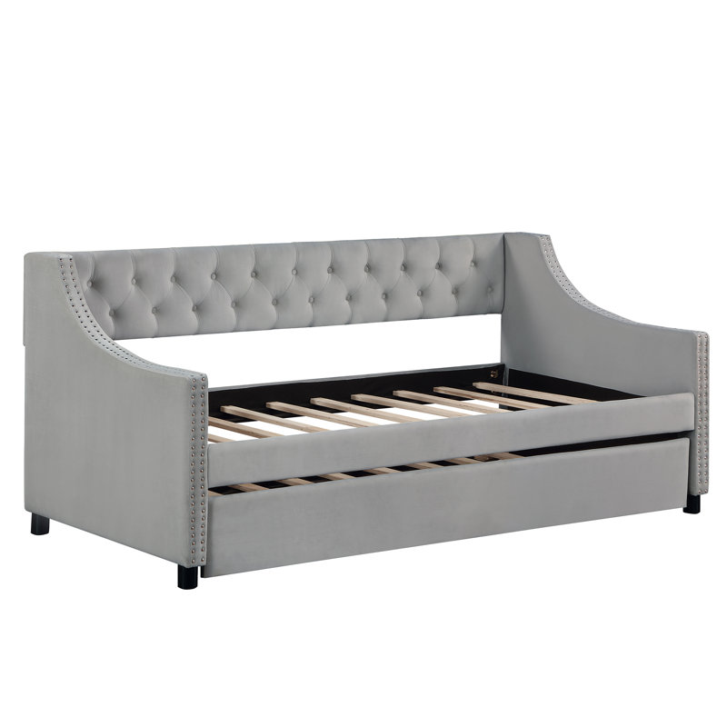 Miaja Daybed, Daybed, Upholstered Bed with Trundle, Beige, Twin
