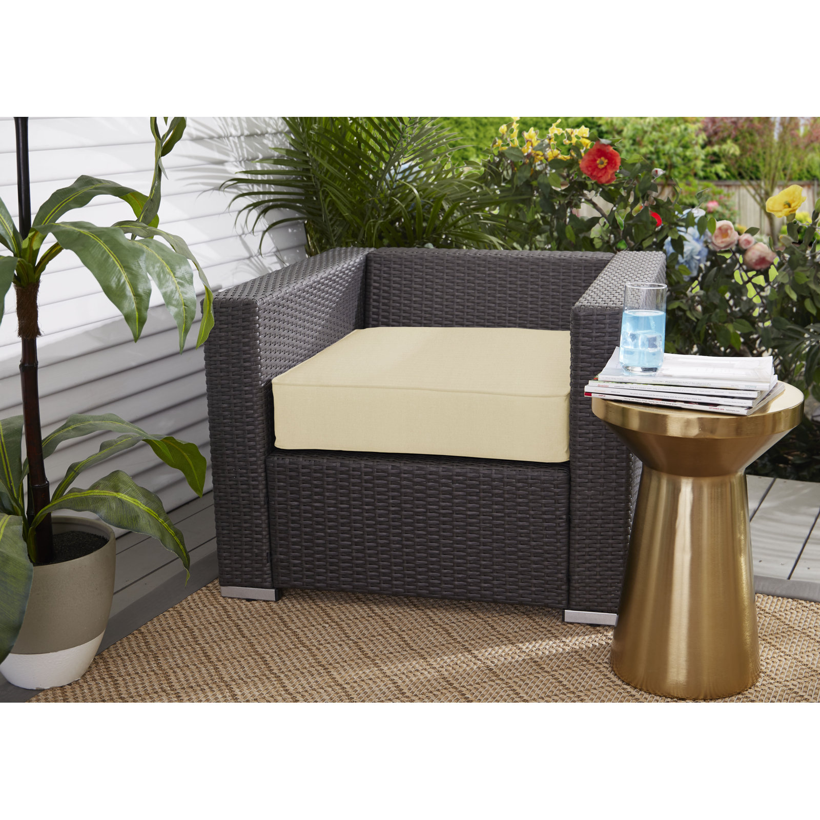 Outdoor Dining Chair Cushion, 5" H x 25" W x 25" D, Antique Beige Sunbrella® Canvas