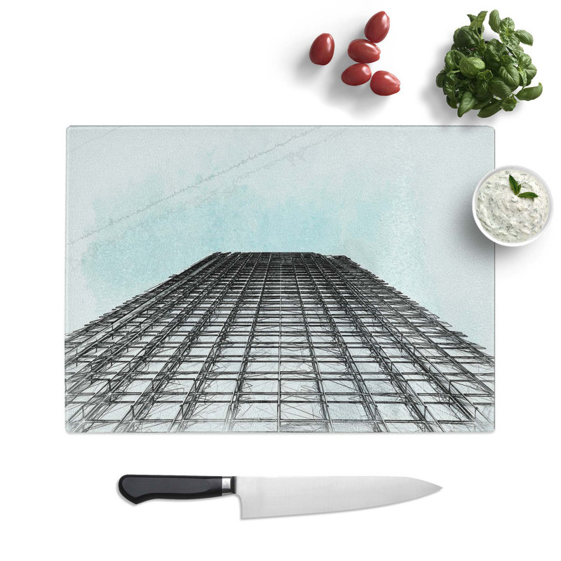 Tempered Glass Architecture Sketch Vol.11 Chopping Board, 28.5 cm W x 20 cm L