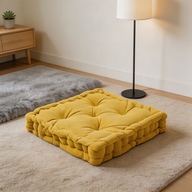 Square Microfiber  Floor Pillow /Cushion., Yellow