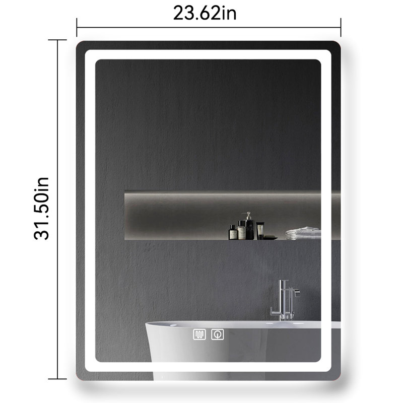 23*31in. Led Lighted Wall Mirror, Fog Function, Smooth Surface, Easy Assembly 31in. H Vanity -proof Technology, Convenient Operation