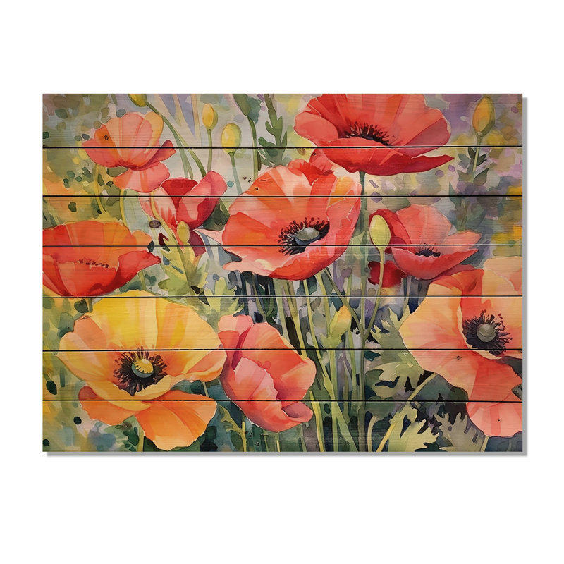 Vibrant Poppies I sur impression sur bois, H 30 po x l 40 po x P 0,78 po