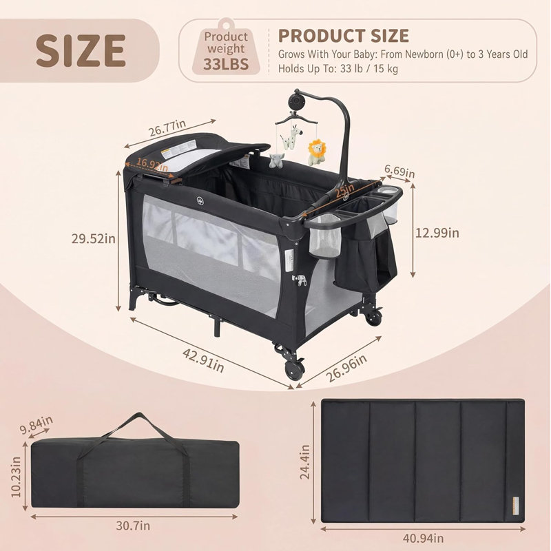 Pack and Play with Bassinet, Black