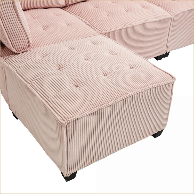 Canapé modulaire 6 places modulaire en U avec méridienne réversible, velours côtelé rose | Salon, Velours côtelé rose
