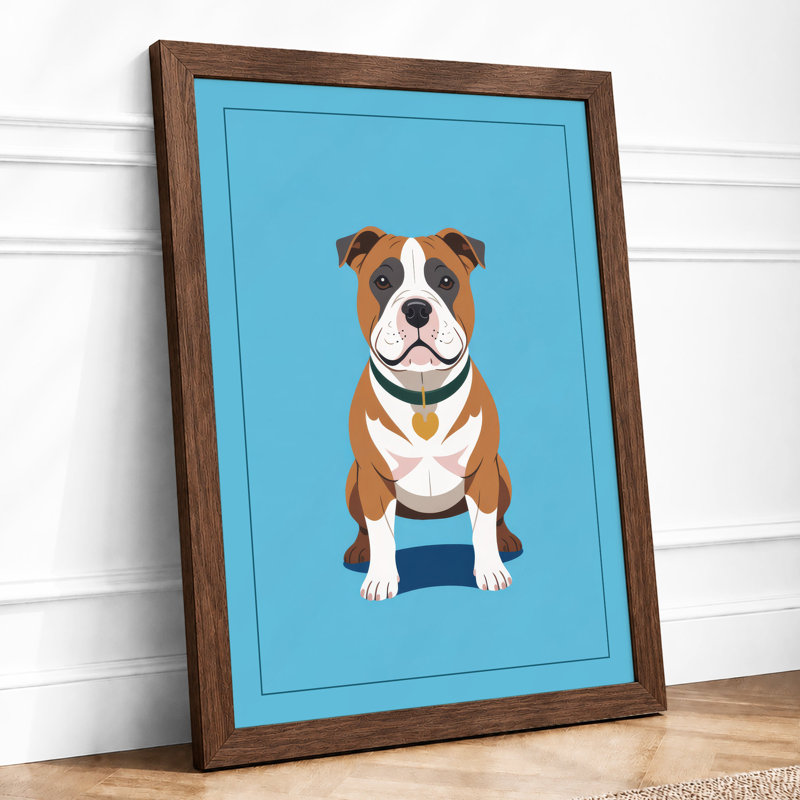 Bulldog In Blue Modern - Print, Walnut, A1 - 84.1 x 59.4 cm