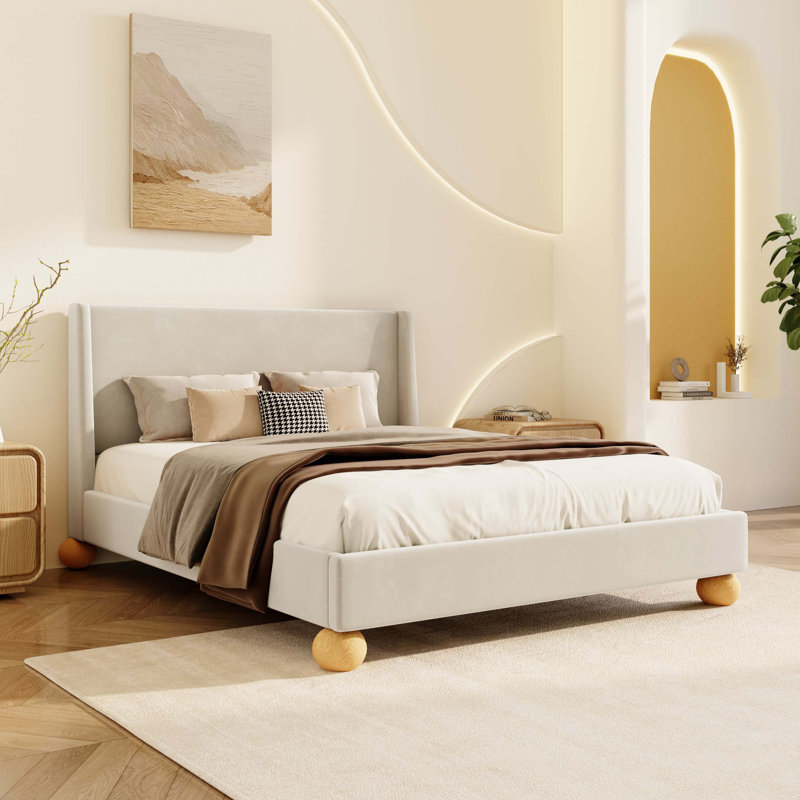 Ariadnna Upholstered Platform Bed, King, Cream