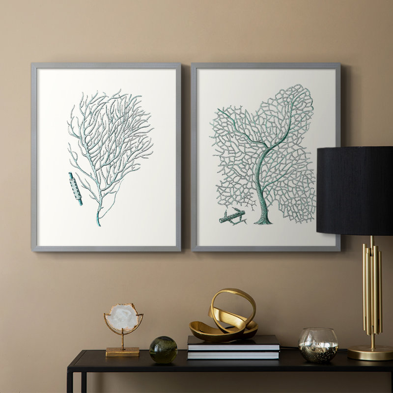 Impression encadrée antique Coral I-Premium - prête à être accrochée - aucun clou requis - aucun clou requis, Vert