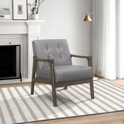 Chaise d'appoint Mid-Century moderne avec revêtement capitonné et structure en bois d'hévéa massif pour plus de confort et de style
