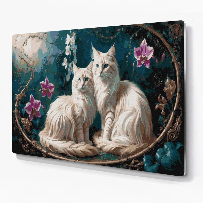 Chats, art mural bleu balinais en métal, H 144 po x l 216 po x P 0,05 po
