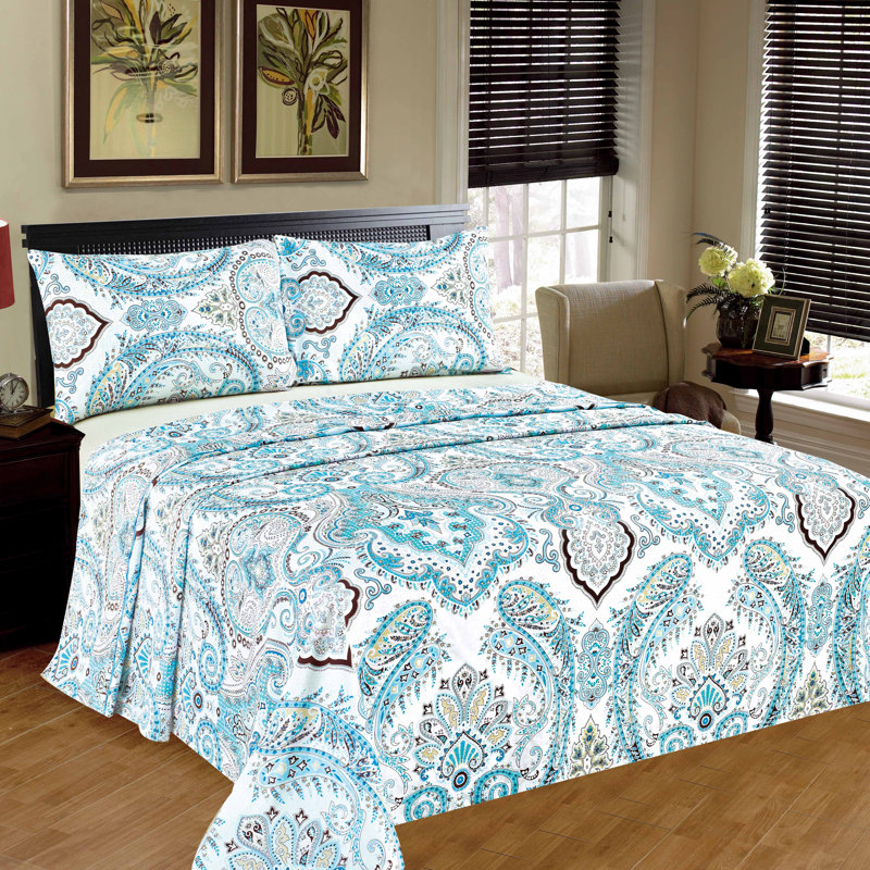 Frozen Forest Microfiber Jersey Knit Paisley Flat Sheet, Queen Flat Sheet Set + 2 Pillowcases