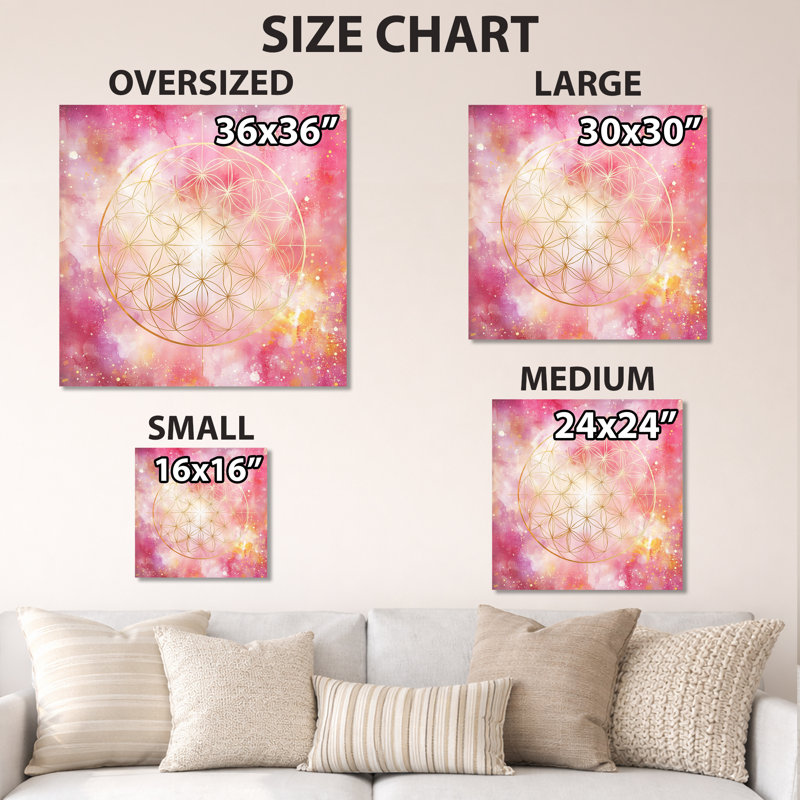 Mandala rose - Boho Glam Bloom - décoration murale géométrique en métal, impression moderne sur métal, L 36 po x H 36 po