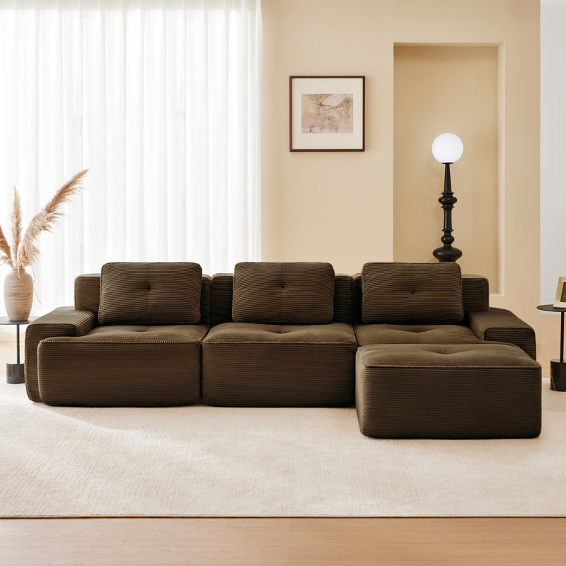 Canapé modulaire en L 117 po Corduroy, Velours côtelé brun