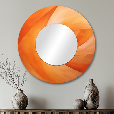 Tangerine Twist Spriral - Abstract Spirals Mirror, Peach Round Decorative Wall Mirror, Printed Metal Art