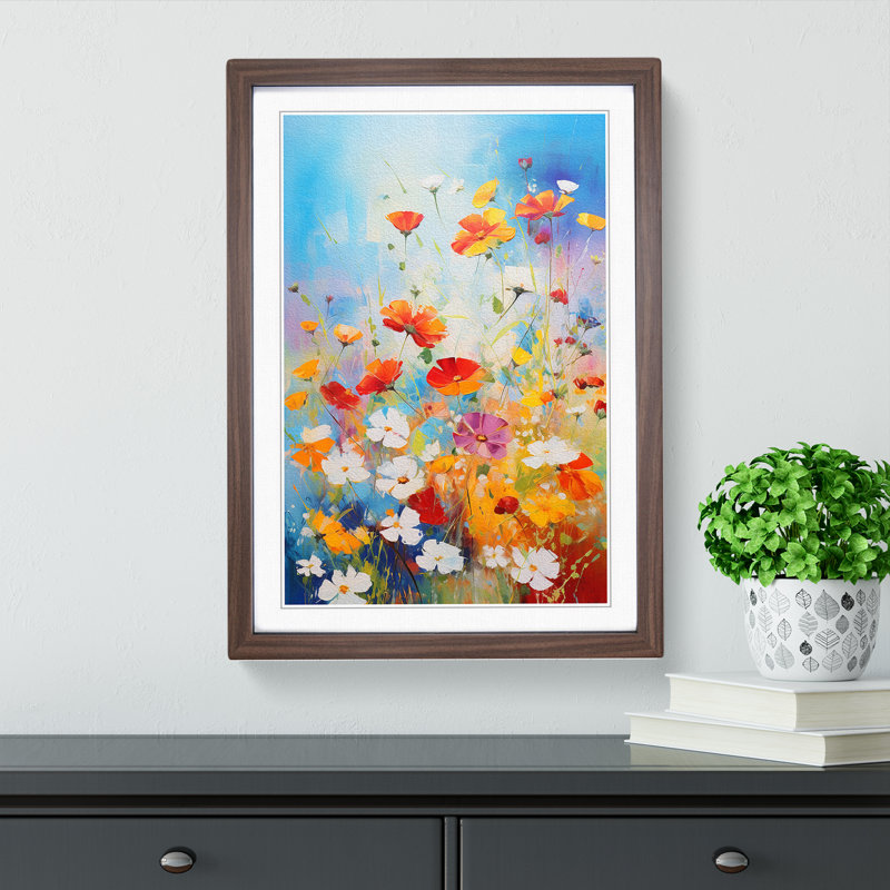 Wildflowers Action Painting Art - Framed Print, Walnut Framed, 46cm H x 34cm W