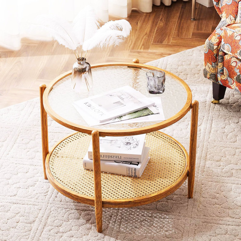 Table basse 25,6 po, Noyer / verre ondulé, Noyer