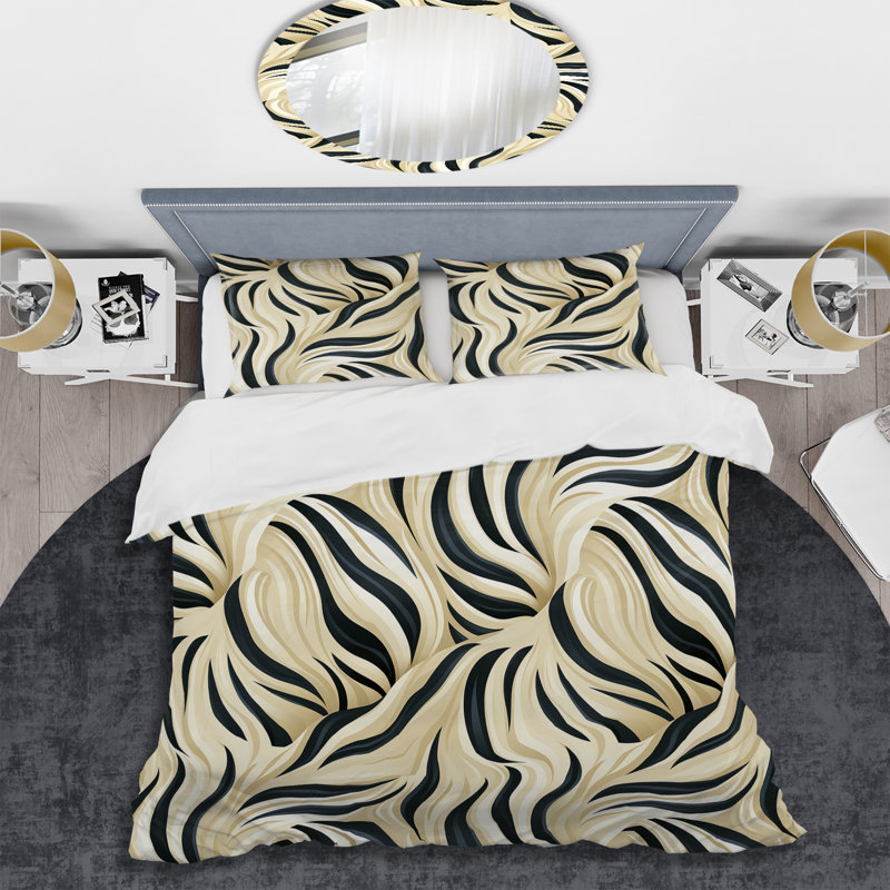 Crème et noir Zebra Harmony - Ensemble de housse de couette abstrait - Microfibre de polyester