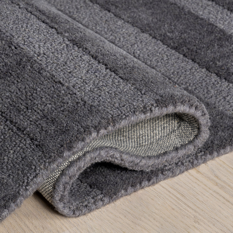 Gray Handmade Wool Rectangular Striped Area Rug, 5' x 8'