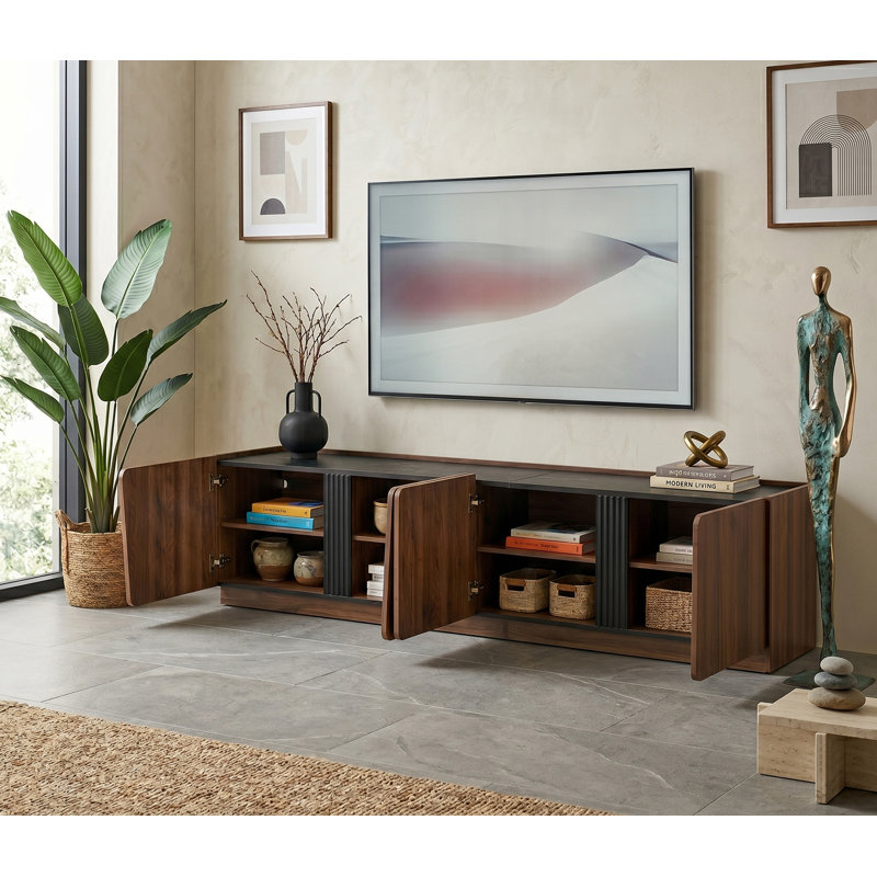 Meuble télé 74,8 po Modern, meuble télé pour téléviseur de 75 po ou moins, meuble audio-vidéo, Walnut