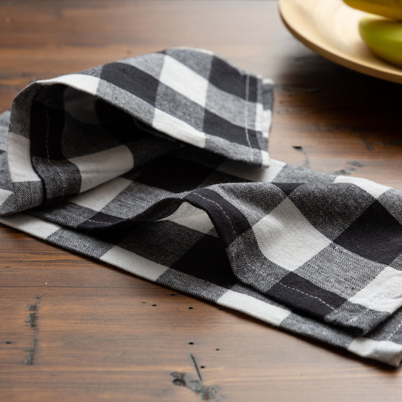 Cotton Plaid Tea Towel Kitchen Towel, Black/White