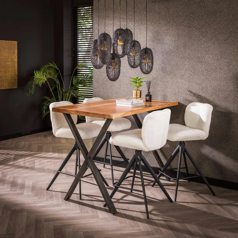 Andromache Acacia Solid Wood Top Metal Base Dining Table